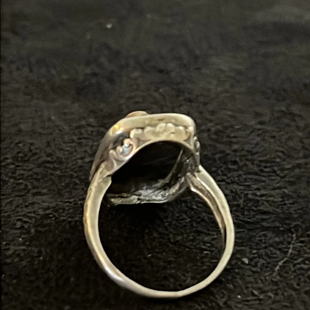 Antique stamped Sterling Silver handcrafted mother three of pearl ring size 6.75
